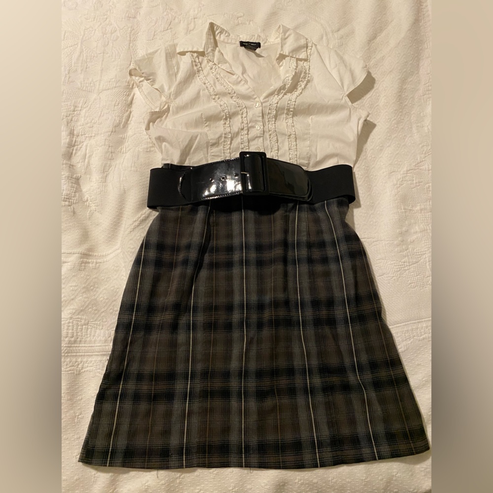 EUC - sam & max | short sleeve | white and plaid | fitted dress | 1X